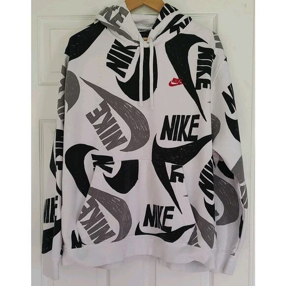 Nike Other - Nike Sportswear Club Sharpie AOP Pullover White Black - XL